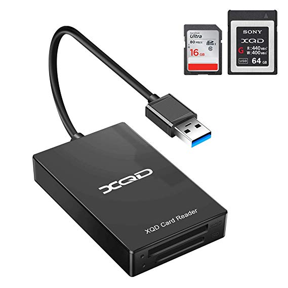 XQD Card Reader, Rocketek USB3.0 XQD/SD Card Reader Dual Slot Memory Card Reader 5Gpbs Super Speed Compatible with Sony G/M Series, Lexar 2933x/1400x USB Mark XQD Card, SD/SDHC Card for Windows/Mac OS