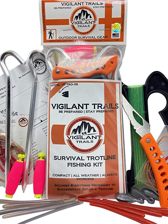 Vigilant Trails Pre-Packed Survival Trotline Fishing Kit Stage-1. Easily Set a Ten Hook Trot or Night Line