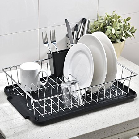 Wtape Best Commercial Steel Rust Proof Kitchen In Sink Side Draining Dish Drying Rack, Chrome Dish Rack With Black Drainboard
