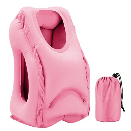 Aonsen Inflatable Travel Pillow,Multifunctional Air Inflatable Pillow Portable Airplane Pillow,Cars,Office Napping and Camping (Pink)