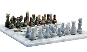 RADICAL Handmade White and Green Onyx Marble Full Chess Game Original Marble Chess Set
