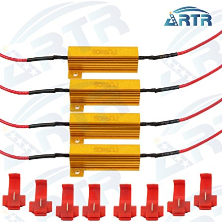 4PCS ARTR 50W 6ohm Load Resistors - Fix LED Bulb Fast Hyper Flash Turn Signal Blink Error Code