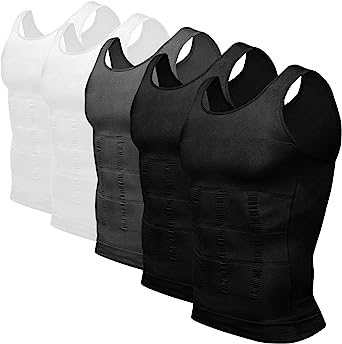 Odoland Mens 5 Pack Body Shaper Slimming Tummy Vest Thermal Compression Shirt Tank Top Shapewear