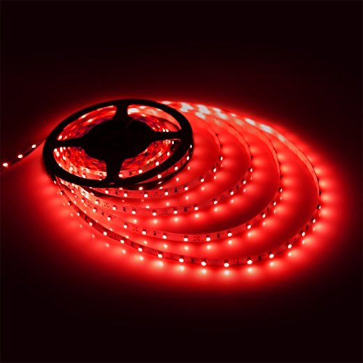 LE 16.4ft Flexible LED Strip Lights, 300 Units SMD 2835 LEDs, Red, Non-waterproof, 12V, LED Tape, LED Ribbon, DIY Indoor Party Christmas Holiday Celebration Home Kitchen Car Bar Decoration