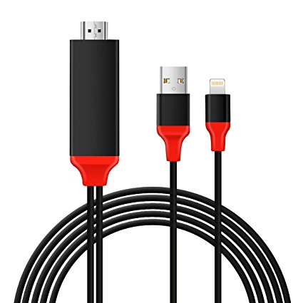 Lightning to HDMI Adapter Cable, 6.6ft 1080P HDMI Video AV Cable Connector Conversion HDTV Adapter for iPhone,iPad,iPod Models (Black)