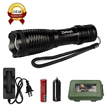 Zotoyi LED Flashlight 1800 Lumens, Zoomable Flashlights Waterproof Led Torch with 5 Modes for Camping Biking Home Emergency or Gift-Giving