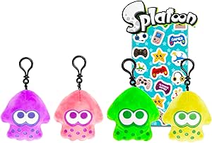 Nintendo Splatoon Party Favors Bag Clips Set for Kids - 4 Pack Inkling Splatoon Plush Keychains Plus Bonus Decal | Splatoon Party Supplies Bundle for Boys, Girls