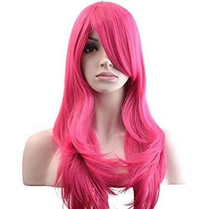YOPO 28" Wig Long Big Wavy Hair Women Halloween Cosplay Party Costume Wig(Rose)