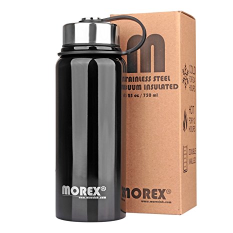 Morex Vacuum Insulated Coffee Bottle Thermos of 25 Ounces Stainless Steel (Black)