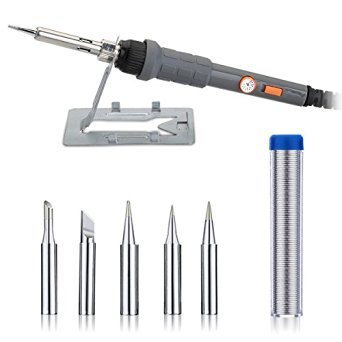 [Soldering Iron with ON/OFF Switch] VicTsing 60W 110V Electric Soldering Iron Kit, Adjustable Temperature, 5pcs Different Tips, Stand, Solder Wire for Variously Repaired Usage
