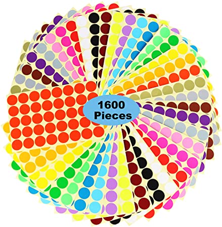 1600 Dots 1" Round Color Coding Labels Circle Dot Stickers,20 Colors Neon Color Coded Stickers Color-Coding Labels Label Circle Stickers,Print or Write for Office, Classroom.