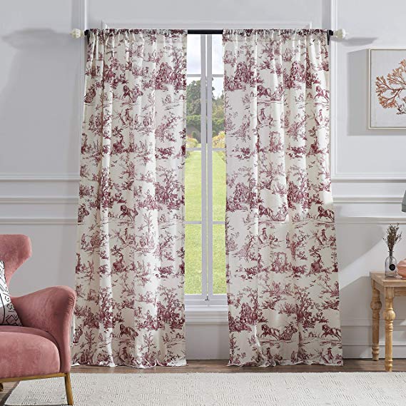 Greenland Home Classic Toile Window Curtain Set, 84", Red
