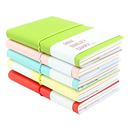 Pshine Memo Charming Portable Mini Smiley Diary Paper Notebook, Leather Shell,100 sheets,color random,set of 6