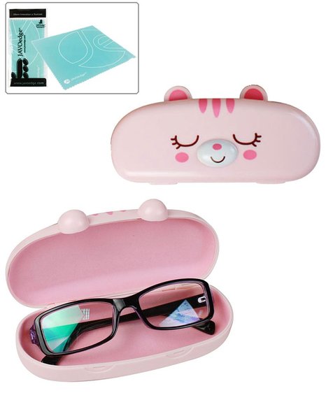 JAVOedge Hard Shell Cute Cartoon Face Eyeglass Case and Bonus Free Soft Microfiber Lens Cleaning Cloth