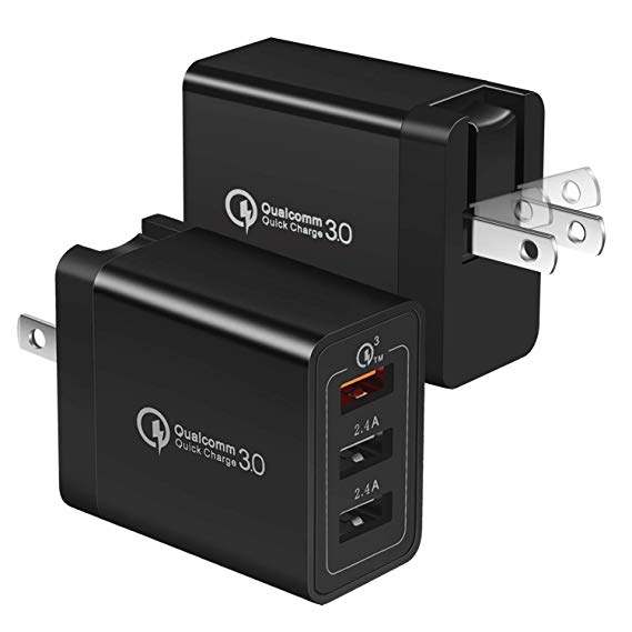 HI-CABLE Quick Charge 3.0 USB Wall Charger, (2-Pack 30W 3-Port) Adaptive Fast Charger Compatible with Samsung Galaxy S10 S10e S9 S8 Plus S7 S6, Note 9/8, Phone XR/XS/8 7 6 Plus, LG G8 V30, Moto Z Z3