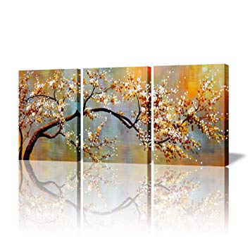 ARTLAND Artwork Walls Floral Canvas Wall Art Pictures Living Room Decor Ready to Hang wall Decorations Living Room 'Exquisite Yellow plum' 3 piece Wall Decor Framed