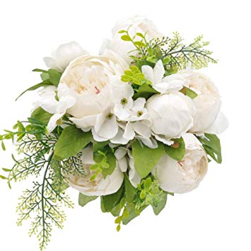 Jasion Artificial Peony Silk Flowers Bouquet Glorious Moral for Home Office Parties and Wedding (Milk White)