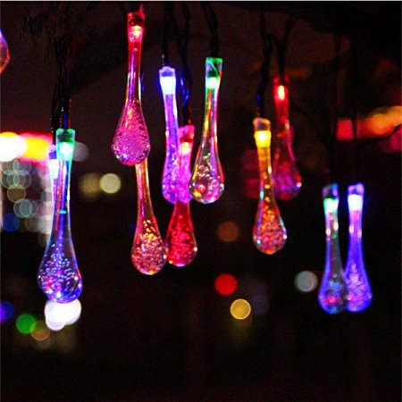 EAAGD Outdoor Solar String Lights - 13ft 30 LED Waterproof Water Drop Fairy Christmas Lights for Gardens, Home, Halloween, Lawn, Patio, Christmas Trees, Weddings, Parties and Holiday Decorations