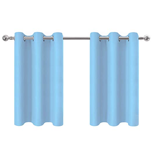 Aquazolax Short Curtains Blackout Kitchen Tiers Blue - Privacy Enhancing Thermal Insulated Grommet Top Tier Curtains Window Valances for Bedroom, 42" Width x 36" Length, Turquoise, 2 Panels