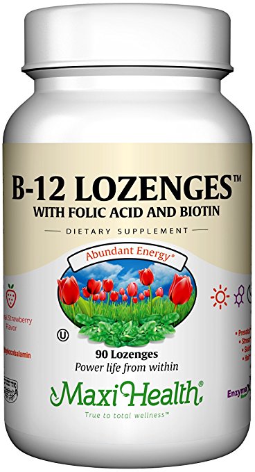 Maxi Health Vitamin B-12 - with Folic Acid and Biotin - Strawberry Flavor - 90 Chewies - Kosher
