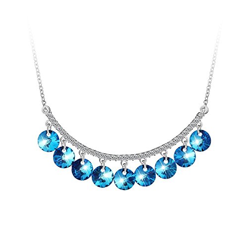 PLATO H Ocean Blue Drops Jewelry Pendant Necklace with Swarovski Crystals