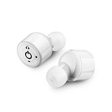 XIAOWU X1T Inear Wireless Bluetooth Headphones with Microphone True Wireless Noise Cancelling Earbuds and Twins Stereo Bluetooth V4.2 Sport Headset (White)