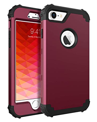 iPhone 8 Case, iPhone 7 Case, BENTOBEN Slim Hybrid 3 in 1 Heavy Duty Hard PC Silicone Bumper Rugged Rubber Protective Phone Case Cover for Apple 4.7 Inch iPhone 8/ iPhone 7 (Wine Red)