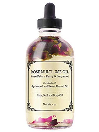 Rose Multi-Use Oil for Face, Body & Hair - Hydrates Skin & Restores Hair's Natural Shine - Rose Petals, Peony & Bergamot - Enriched w/Apricot Oil & Sweet Almond Oil w/Fractionated Coconut Oil - 4OZ