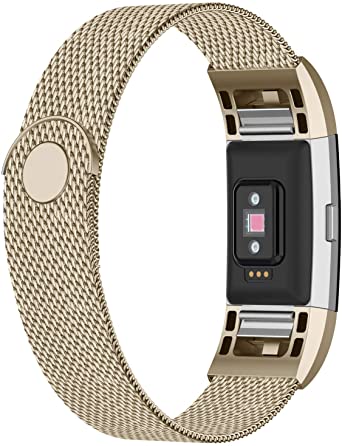 iGK Replacement Bands Compatible for Fitbit Charge 2, Stainless Steel Metal Bracelet with Unique Magnet Clasp