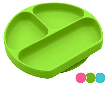 SiliKong Silicone Suction Plate For Toddlers, Fits Most Highchair Trays, BPA Free, Divided Baby Feeding Bowls Dishes For Kids (Green)
