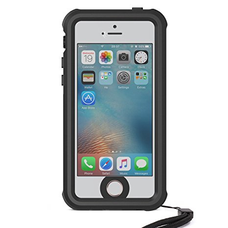 iPhone SE Waterproof Case, iPhone 5 / 5S Waterproof, Dust Proof, Snow Proof, Shock Proof Case with Available Touch ID, Compatible with Magnetic Car Mount, and Clear Sound - Black