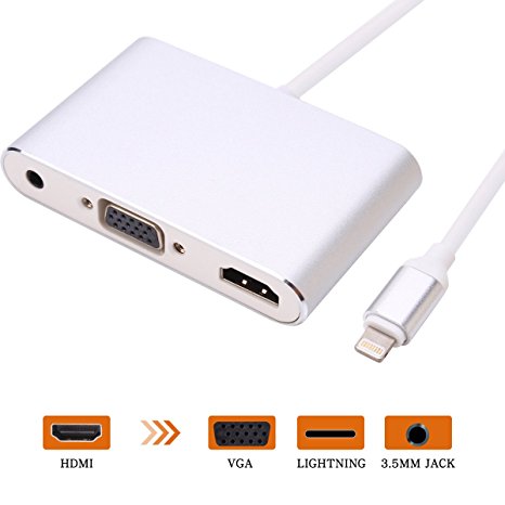 ATETION Lightning to HDMI VGA AV Adapter Converter, 4 IN 1 Plug and Play HDMI/VGA/Audio/AV Multiport Digital Adapter Connector for iPhone X 8 7 6 6s 5 Plus iPad iPod on HDTV Projector