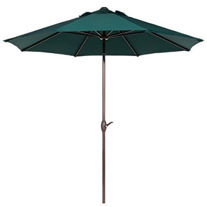 Abba Patio 9 Ft Market Aluminum Umbrella with Push Button Tilt and Crank, 8 Steel Ribs, Dark Green