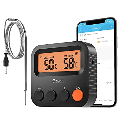 Govee Bluetooth Meat Thermometer, Digital Food Thermometer Probe with LCD Backlight Screen, 70m Wireless APP Control, Alert Notification for Smoker Cooking Barbecue Meat Oven (1 Probe)