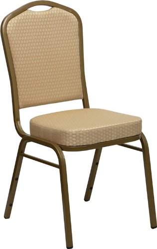 Flash Furniture HERCULES Series Crown Back Stacking Banquet Chair in Beige Patterned Fabric - Gold Frame