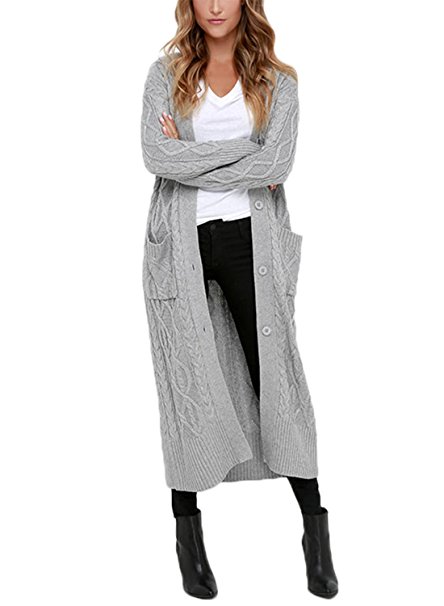 Dokotoo Womens Casual Open Front Long Sleeve Long Cardigans Knit Sweater Coat with Pocket