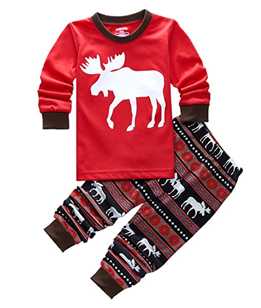 DRAGON VINES Toddler Christmas Pajamas Set, 2 Piece PJS Top   Pants, Kids Xmas Gift Sleepwear