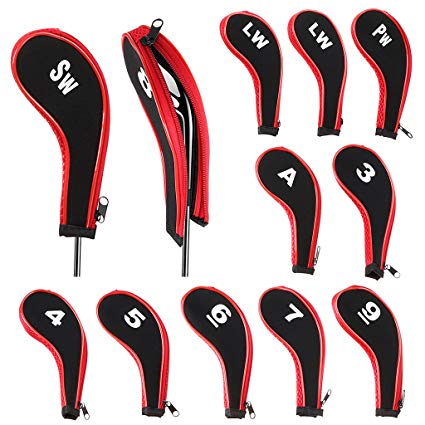 Hipiwe Number Print Golf Club Irons Covers Neoprene Zippered Driver Head Cover With Long Neck-Set of 12