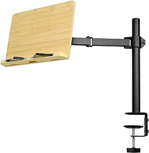 Navaris Book Stands with Clamp - Book Holder for Reading - Bamboo Books Stand - Works for Music, E-Readers or Tablets - 13.39 x 17.72 x 21.65" (34 x 45 x 55 cm)