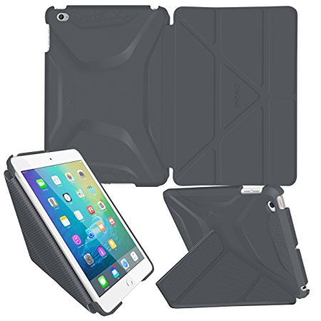 iPad Mini 4 Case, roocase Origami 3D iPad Mini 4 Slim Shell Case Smart Cover with Sleep / Wake [Features Landscape, Portrait, Typing Stand] for Apple iPad Mini 4 2015, Space Gray