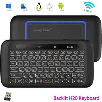 Wireless Mini Keyboard, Yongf H20 2.4G Gaming Keyboard with Touchpad Mouse RGB Backlit Smart Remote TV Controller for Android TV Box, Windows PC,Laptop, HTPC, IPTV, Raspberry Pi, Xbox 360, PS3, Ps4