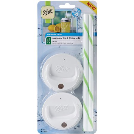 Ball 1440015010 Sip and Straw Lids each pack includes a set of 4 which fit a Wide Mouth Mason Jar jar not included