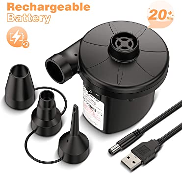 AirExpect Electric Air Pump, Portable Air Compressor Pump for Inflatable Air Mattress Bed, Swimming Ring, Inflatable Cushion, Boat, Couch, Pool Raft, Toys, AC Inflator/Deflator with 3 Nozzles