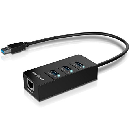 FosPower [3*USB 3.0   1*Gigabit Ethernet Adapter] 3-Port Superspeed USB 3.0 Powered HUB to RJ45 10/100/1000 Gigabit Ethernet LAN Wired Network Adapter Converter for Laptops, Ultrabooks, Tablet PCs with USB Port (Windows XP/7/8, Mac OS-X, Linux)