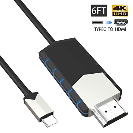 USB C to HDMI Cable (4K 30Hz), iUKUS USB Type C to HDMI Adapter 6FT Extension Cord Compatible with MacBook Pro/MacBook 12/13,Chromebook,DELL XPS13,XPS15,Mate Book X/E,Huawei P20 (Black)
