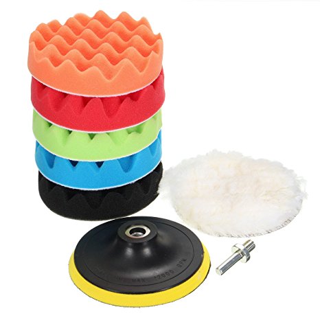 MATCC 7Pcs 3/5/6/7'' Polishing pads,Sponge and Woolen Polishing Waxing Buffing Pads Kits with M10 Drill Adapter, 5inchs