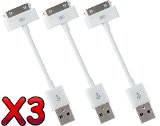 3pc Cables - Apple Sync USB Data Cable Charger for iPhone 4 4S 3 3GS and iPod and iPad 2 The New iPad White