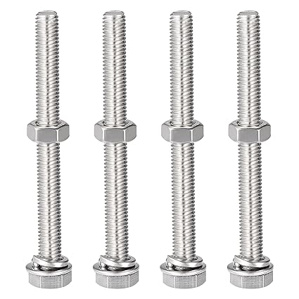 uxcell M8 x 80mm Hex Head Screws Bolts, Nuts, Flat & Lock Washers Kits, 304 Stainless Steel Fully Thread Hexagon Bolts 4 Sets