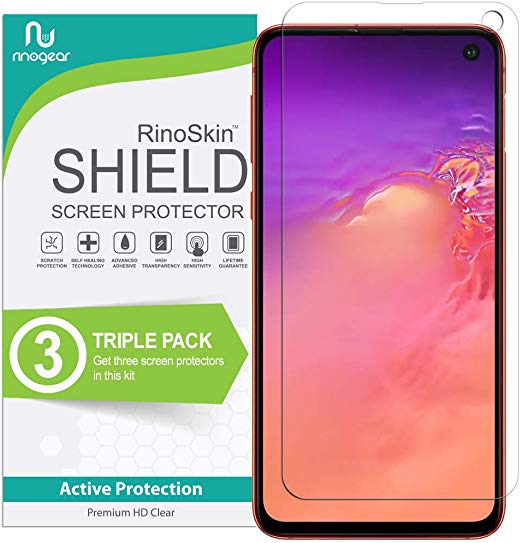 (3-Pack) RinoGear Screen Protector for Samsung Galaxy S10e (Fingerprint ID Compatible) Case Friendly Samsung Galaxy S10e Screen Protector Accessory Full Coverage Clear Film