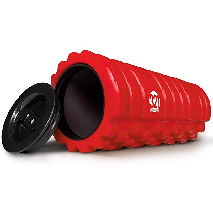 321 STRONG Foam Roller for Muscle Massage with End Caps - Store Keys, Towels, and Other Accessories - Black, Red, Blue, Pink